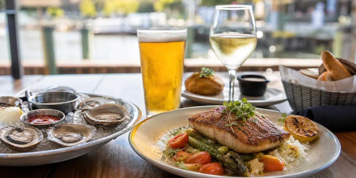 Photoreal seafood meal scene representing Berret's Seafood Restaurant & Taphouse Grill in Williamsburg