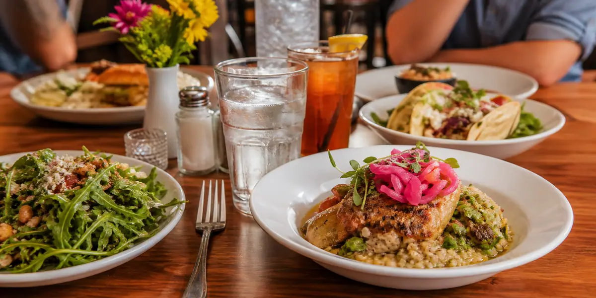 Photoreal casual restaurant scene representing Food For Thought in Williamsburg