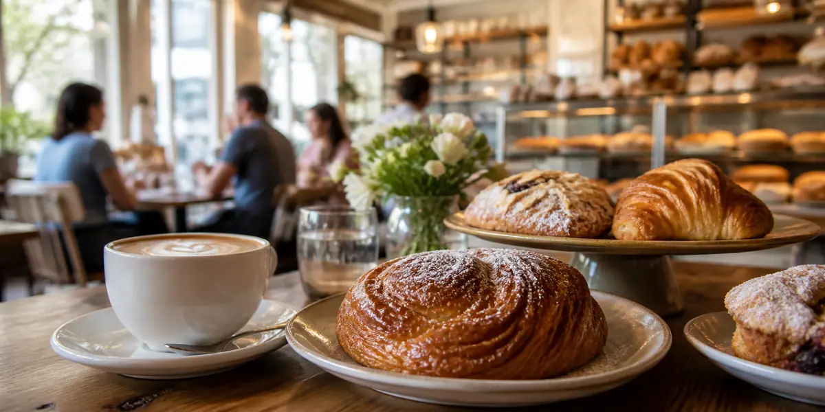 Photoreal pastry and coffee scene representing The Bake Shop in Williamsburg